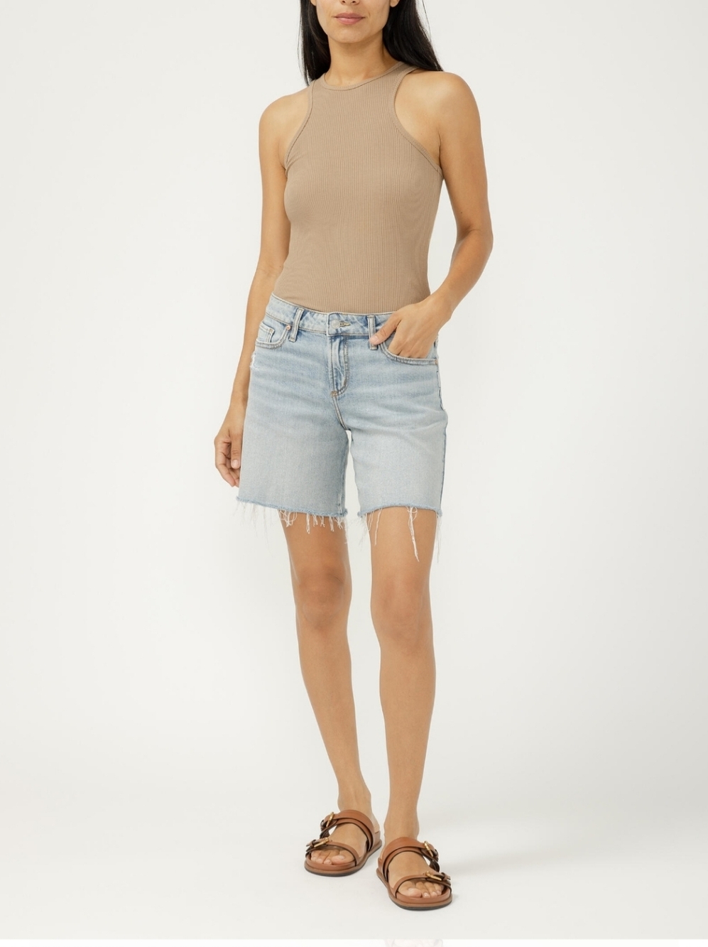 Silver Suki Long Denim Shorts Womens Size 29 Dark Denim